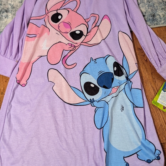 Disney Lilo & Stitch Angel Long Sleeve 100% Polyester Nightgown Size 10-12 NWT - Picture 2 of 6